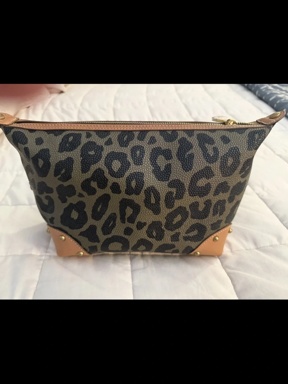 Mulberry Leopard Print Cosmetic Pouch with Tan Trim